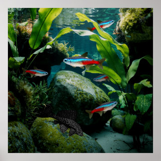 Neon Tetras Plecostomus Aquarium Vistank liefhebbe Poster