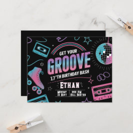 Neon Theme Verjaardag Uitnodiging Kaart