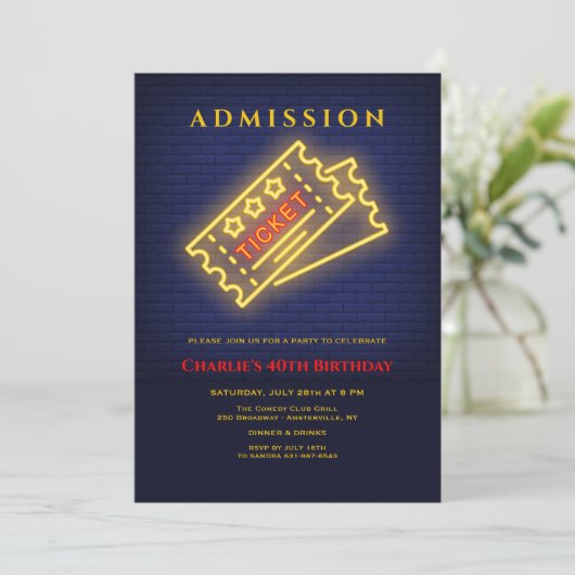 Neon Ticket to Party Invitation (Debout devant)
