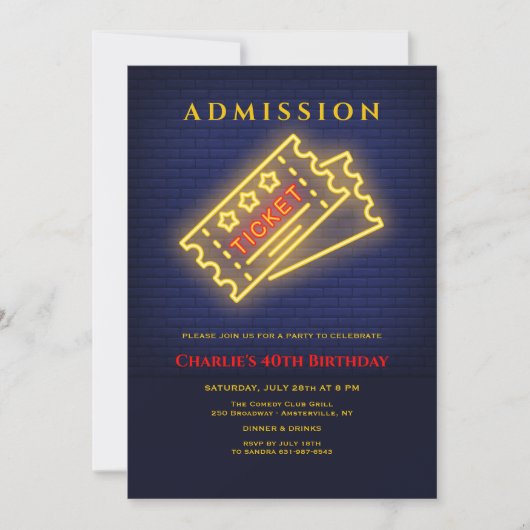Neon Ticket to Party Invitation Kaart (Voorkant)