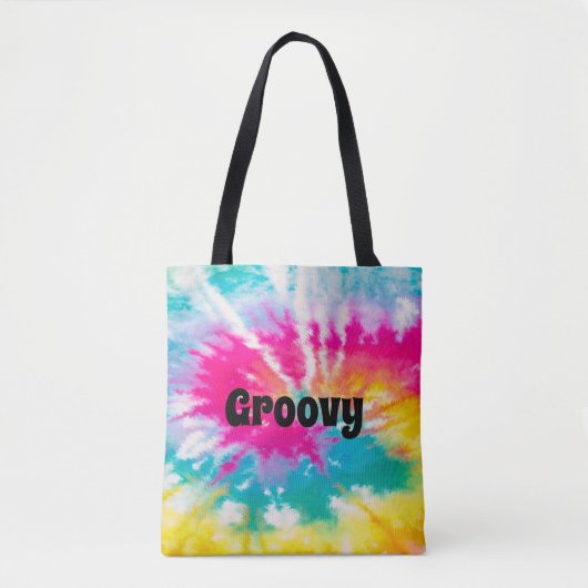 Neon Tie Dye Groovy - Gepersonaliseerd Draagtas (Voorkant)