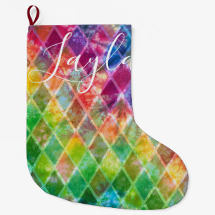 Neon Tie Dye Waterverf Harlequin Argyle Grote Kerstsok