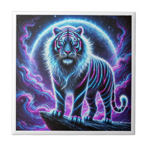 Neon Tiger Glowing Ceramic Tegel Design. Tegeltje