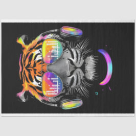 Neon Tiger met hoofdtelefoon Tissue Paper Tissuepapier