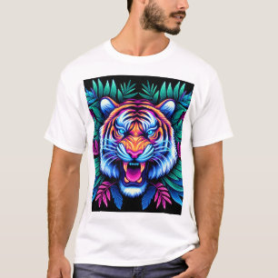 Neon Tijger en oerwoud bladeren T-shirt