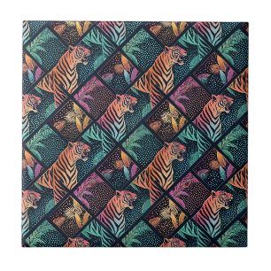 Neon Tijger Jungle Pop Art Geometrisch Dier Patroo Tegeltje