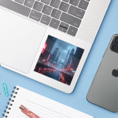 Neon Tomorrow - Square Vinyl  Sticker (Laptop met iPhone)
