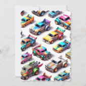 Neon Toy Car Thème 1er Anniversaire Invitation (Dos)