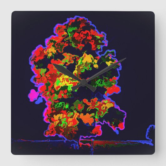 Neon tree explosie vierkante klok (Voorkant)