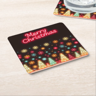 Neon Trendy Kerstvakantie Collectie Vierkante Kartonnen Onderzetter