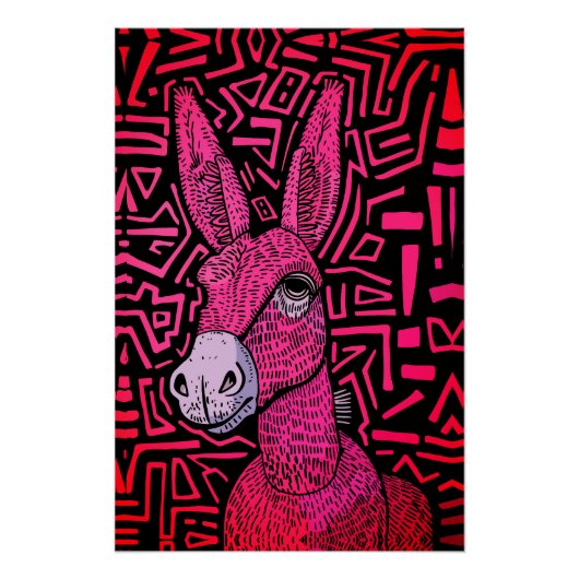 Neon Tribal Donkey - Vette en psychedelische muurk Perfect Poster (Voorkant)