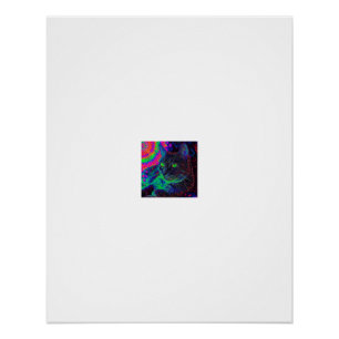 Neon Trippy Kat Levendige Ogen Perfect Poster