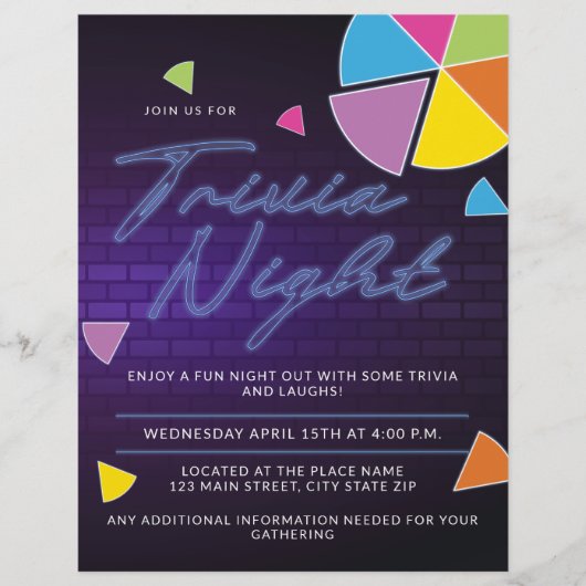 Neon Trivia Nachtfeest Flyer (Voorkant)