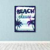 Neon Tropical Beach Wood Vacation Palm Trees Canvas Afdruk (Insitu (Houten vloer))
