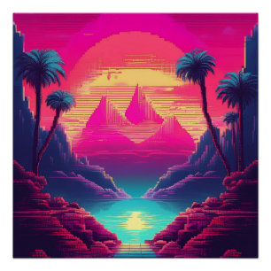 Neon Tropical Escape - Futuristische Retro Art Perfect Poster