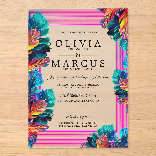 Neon Tropical Foliage Acrylic Invitation (Recto)