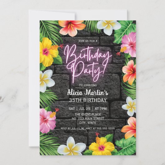 Neon Tropical Forest Zomer Hawaii Verjaardagsfeest Kaart (Voorkant)