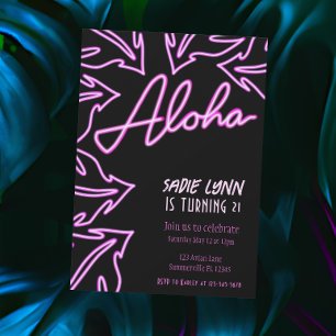 Neon Tropical Hawaiian 21st Birthday Kaart