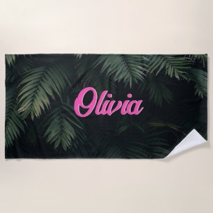 Neon Tropical Palms Custom Name Bachelorette Strandlaken