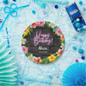 Neon Tropisch Bos Zomer Hawaii Gelukkige Verjaarda Papieren Bordje (Feest)