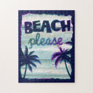 Neon Tropisch Strand Hout Vakantie Palm Bomen Legpuzzel