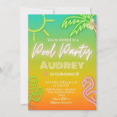 Neon Tropisch Zwembadfeestje Kaart (Voorkant)