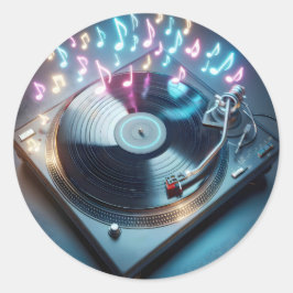 Neon Turntable With Vinyl Record Ronde Sticker
