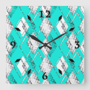 Neon turquoise geometrisch patroon. vierkante klok