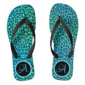 Neon Turquoise Leopard Print Monogram Teenslippers (Voetbed)