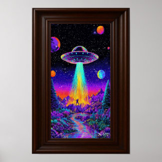 Neon UFO Abduction – Psychedelic Space Art Print