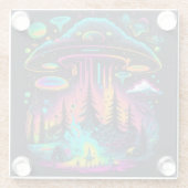 Neon UFO en Alien Scene Psychedelische Kunst Glazen Onderzetter (Achterkant)
