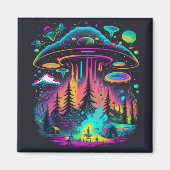 Neon UFO en Alien Scene Psychedelische Kunst Magneet (Voorkant)