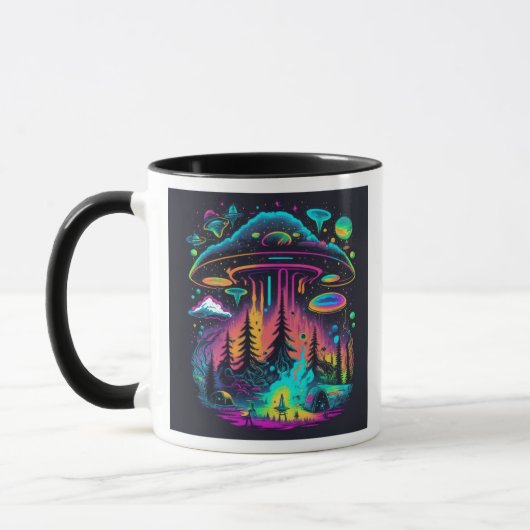 Neon UFO en Alien Scene Psychedelische Kunst Mok (Links)