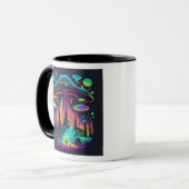 Neon UFO en Alien Scene Psychedelische Kunst Mok (Voorkant links)