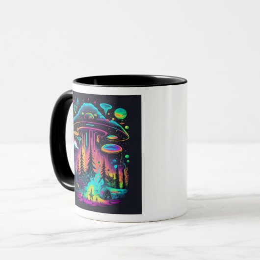 Neon UFO en Alien Scene Psychedelische Kunst Mok (Voorkant links)