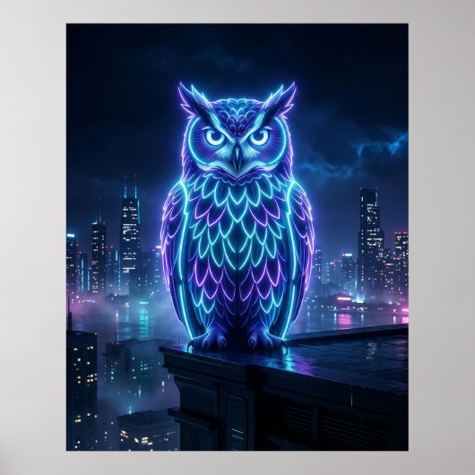 Neon Uil Middernacht Silhouet Poster (Voorkant)