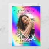 Neon Unicorn Holographic Photo Collage Afstuderen Kaart (Voorkant)