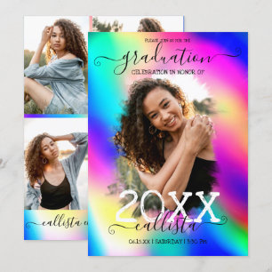 Neon Unicorn Holographic Photo Collage Afstuderen Kaart