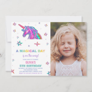 Neon Unicorn Invitations d'anniversaire avec photo