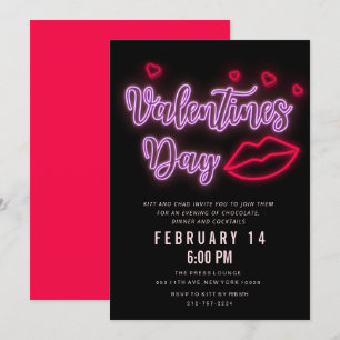 Neon Valentijnsdag Lippen Uitnodiging