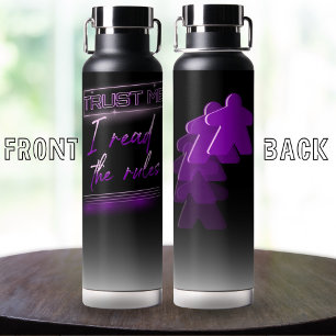 Neon Vaporwave Meeple Paarse Black Board Gamer Waterfles