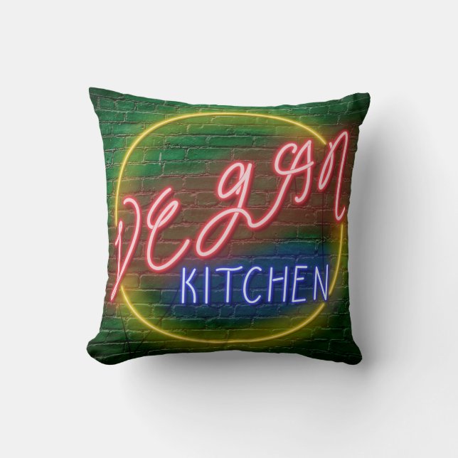 Neon Vegan Kitchen Sign Kussen (Voorkant)