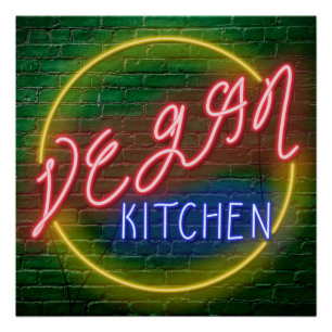 Neon Vegan Kitchen Sign Perfect Poster