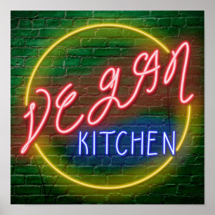 Neon Vegan Kitchen Sign Poster
