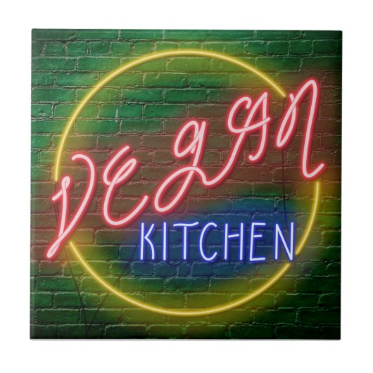 Neon Vegan Kitchen Sign Tegeltje (Voorkant)
