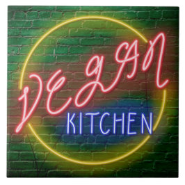 Neon Vegan Kitchen Sign Tegeltje