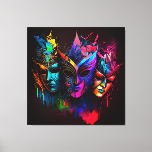 Neon Venetian Carnival Masker I Canvas Afdruk