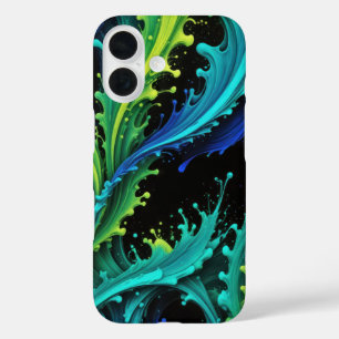Neon verf spettert op zwart iPhone 16 hoesje