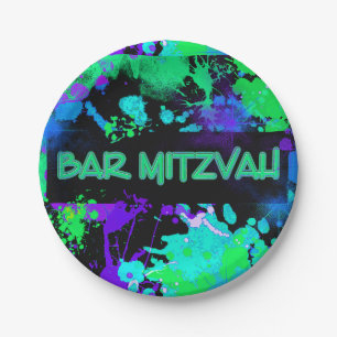 Neon, verfspatten, Bar Mitzvah Papieren Bordje