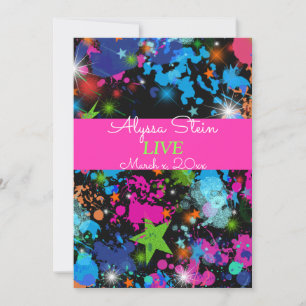 Neon, verfspatten, uitnodiging voor Bat Mitzvah